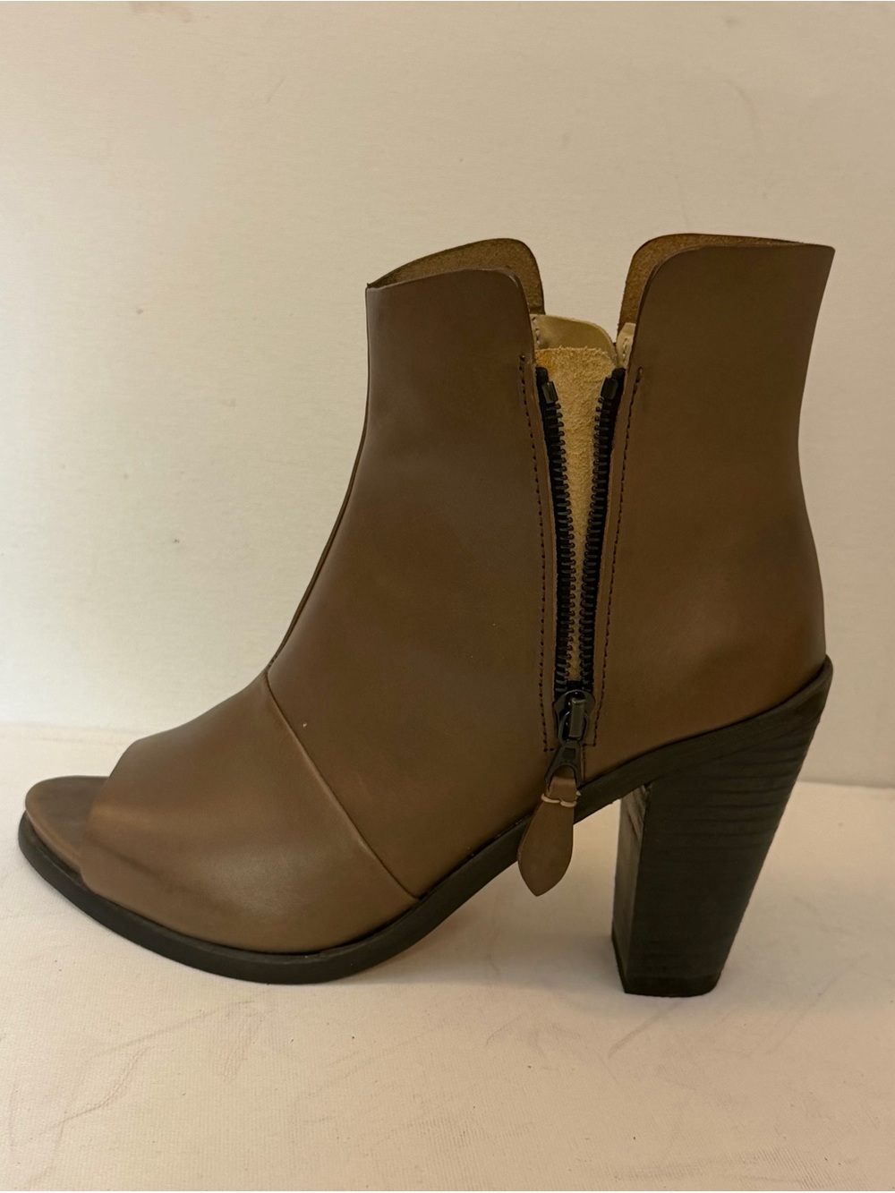 rag & bone Brown Peep-Toe Leather Ankle Booties